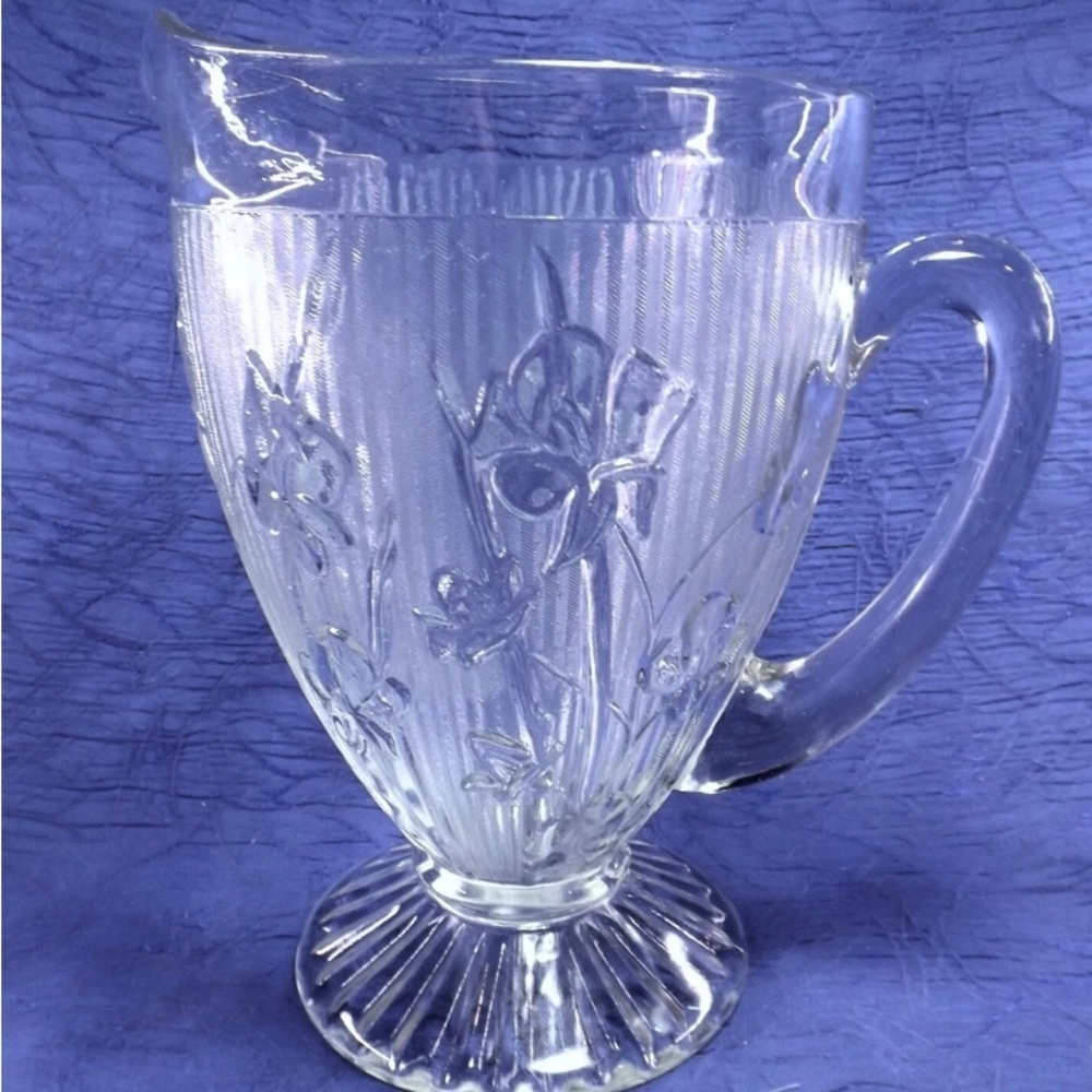 Vintage 1920’s Jeanette Iris Herringbone Clear Glass Pitcher